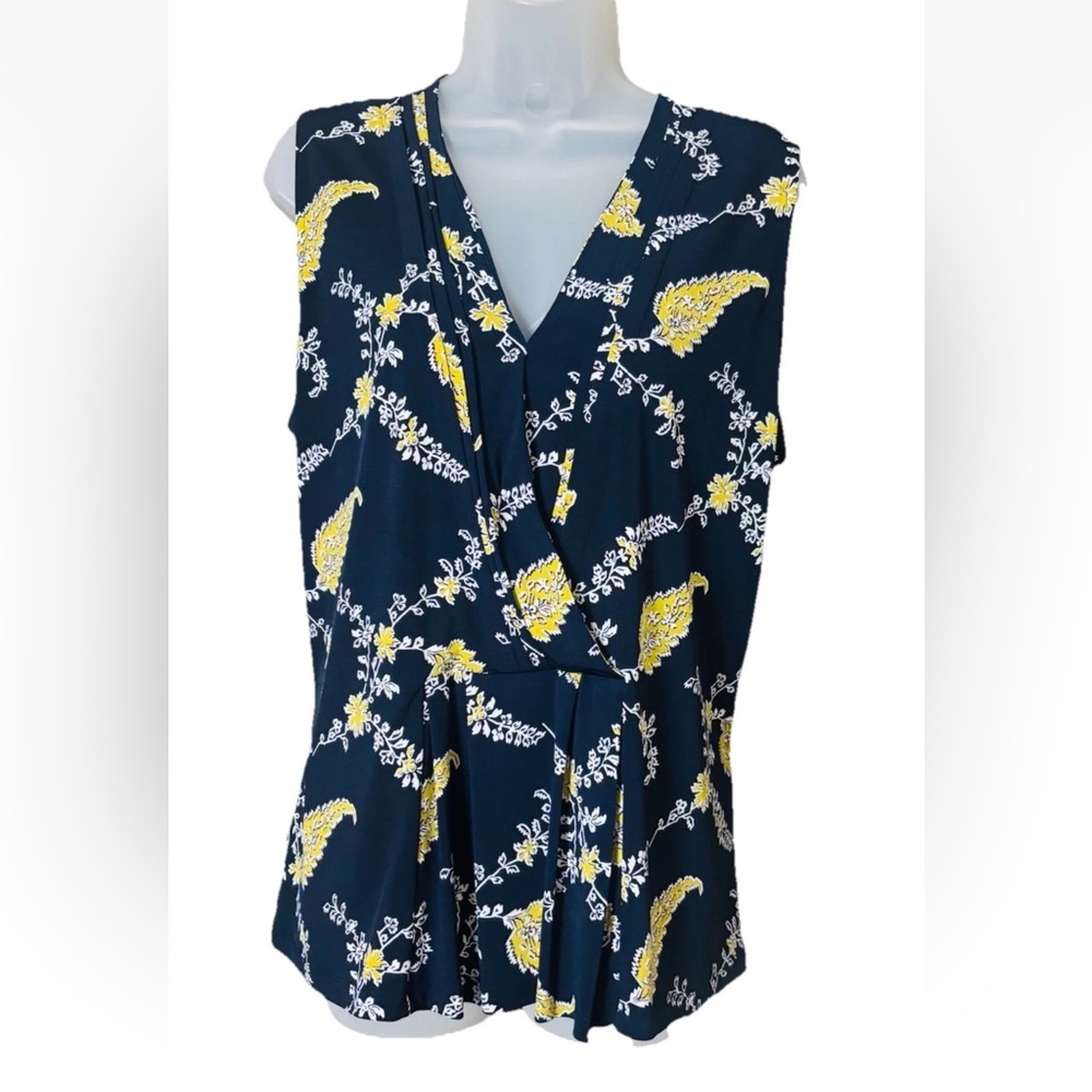 Ann Taylor Women's Navy Floral V-neck Sleeveless Peplum Top Size XL Career